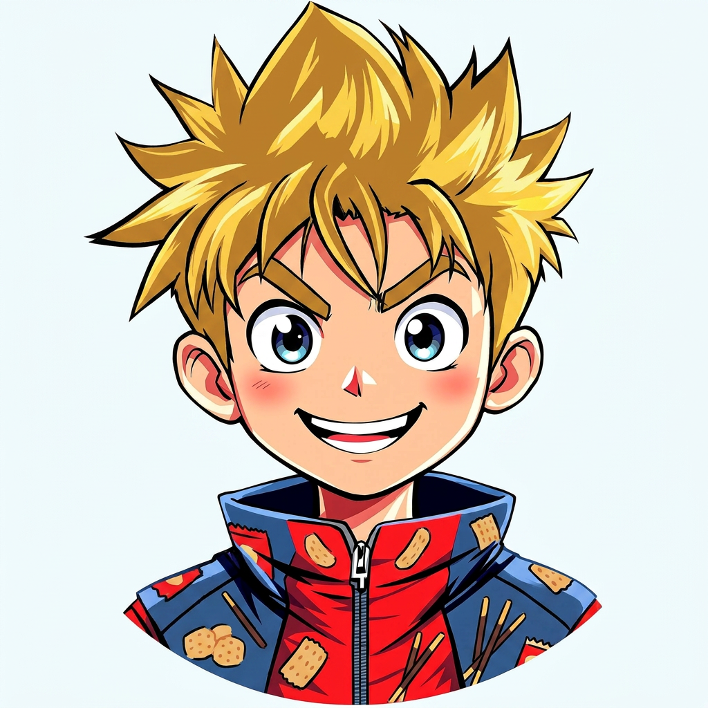 Alex - manga style illustration of a young snack entrepreneur