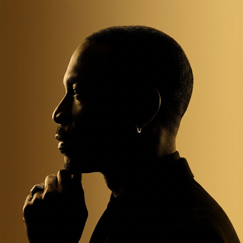 Frankie G profile silhouette with warm golden lighting