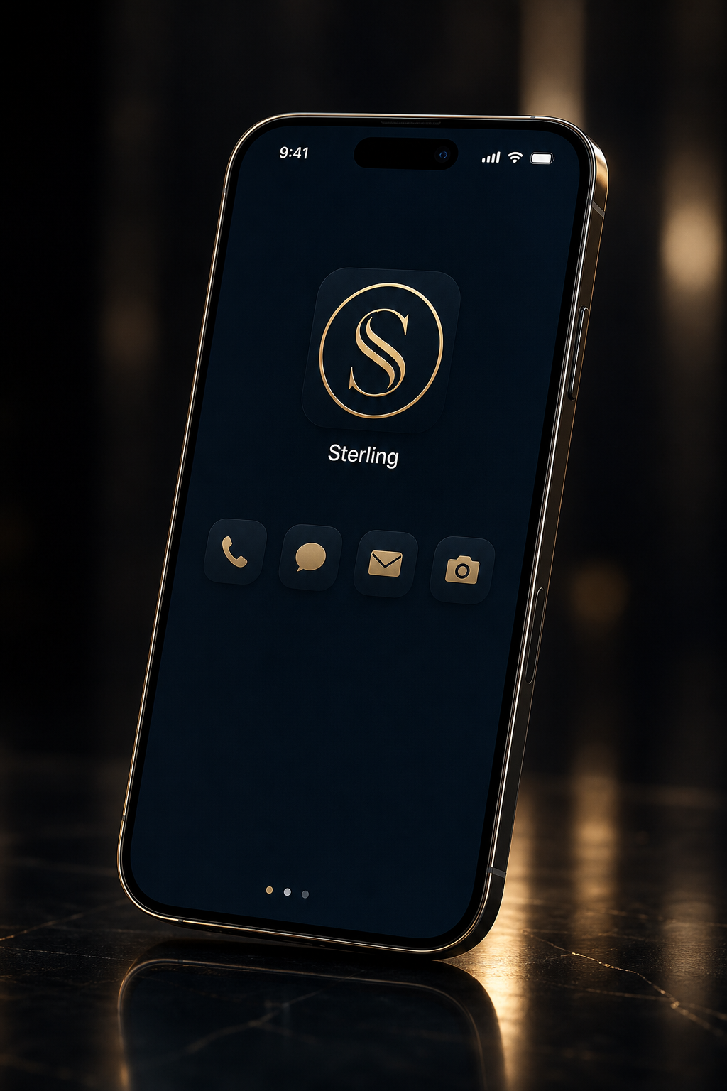 A premium smartphone displaying the Sterling app icon on its home screen