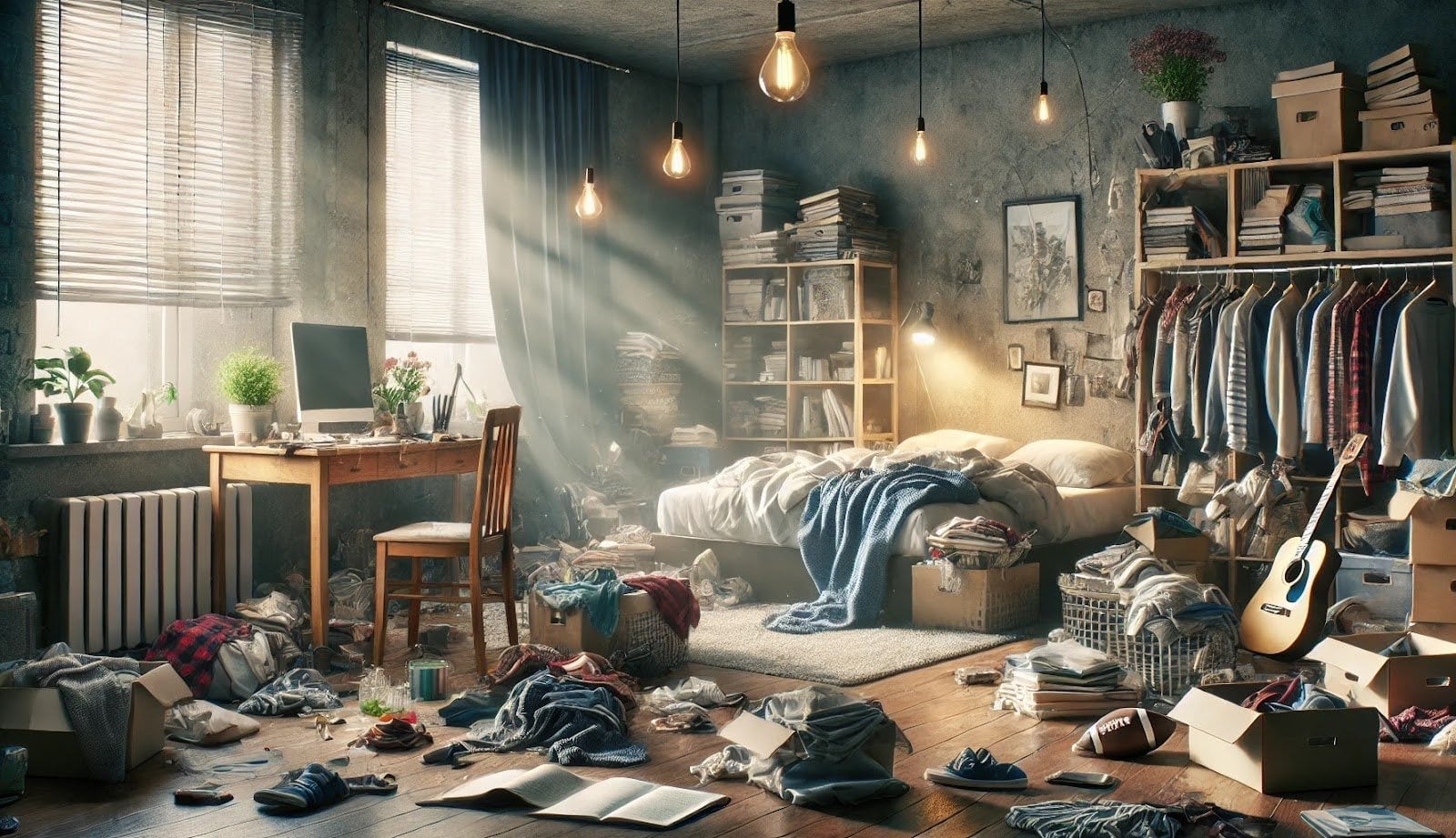 Cluttered disorganized room before transformation