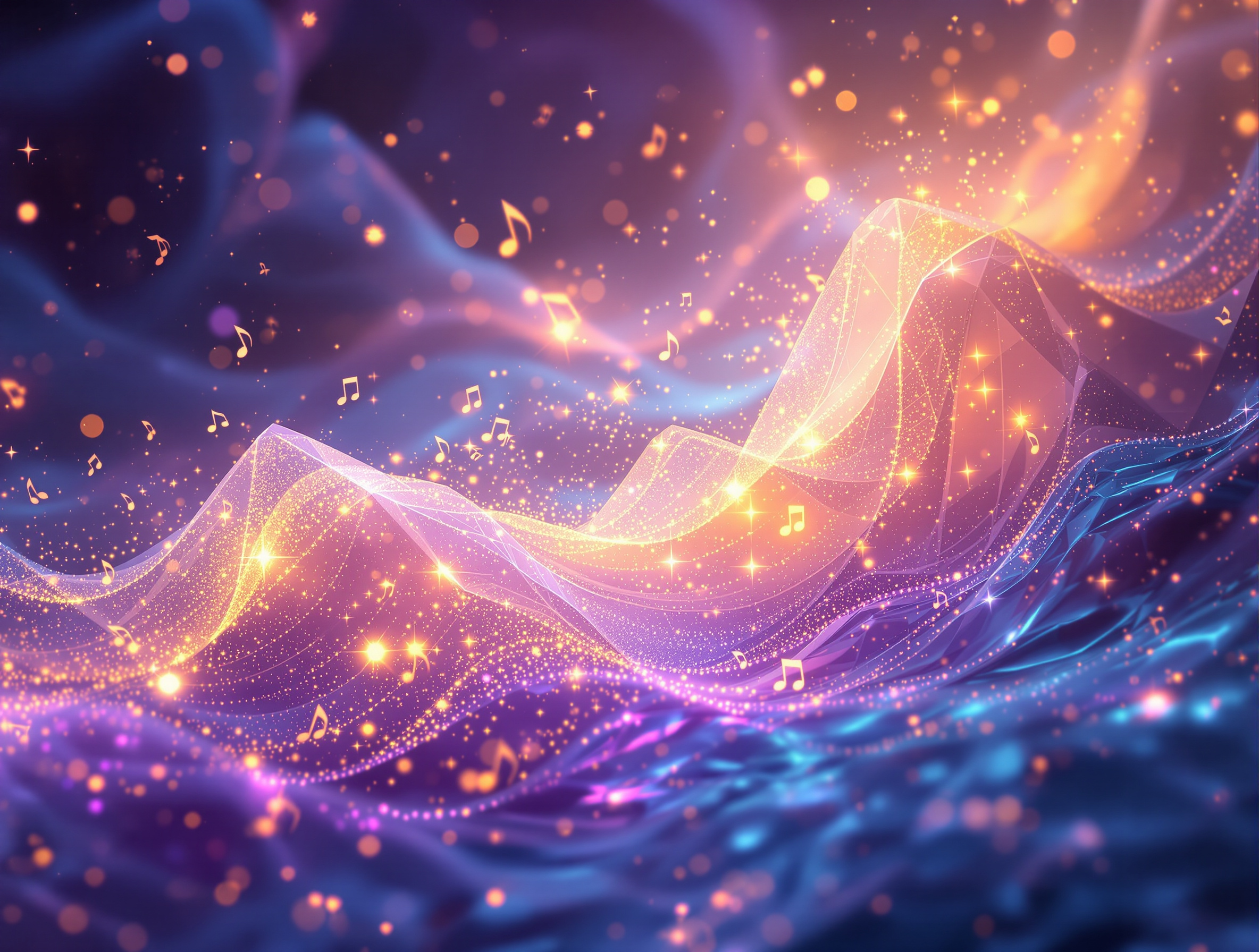 Personal Soul Song Vibrations - Ethereal sound waves and crystalline formations representing vibrational music healing