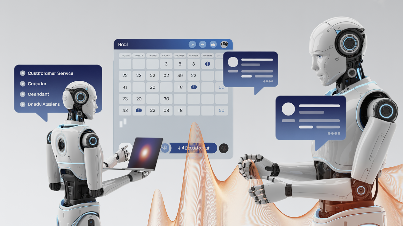 AI Agents as Digital Workforce - robots and digital assistants collaborating on business tasks