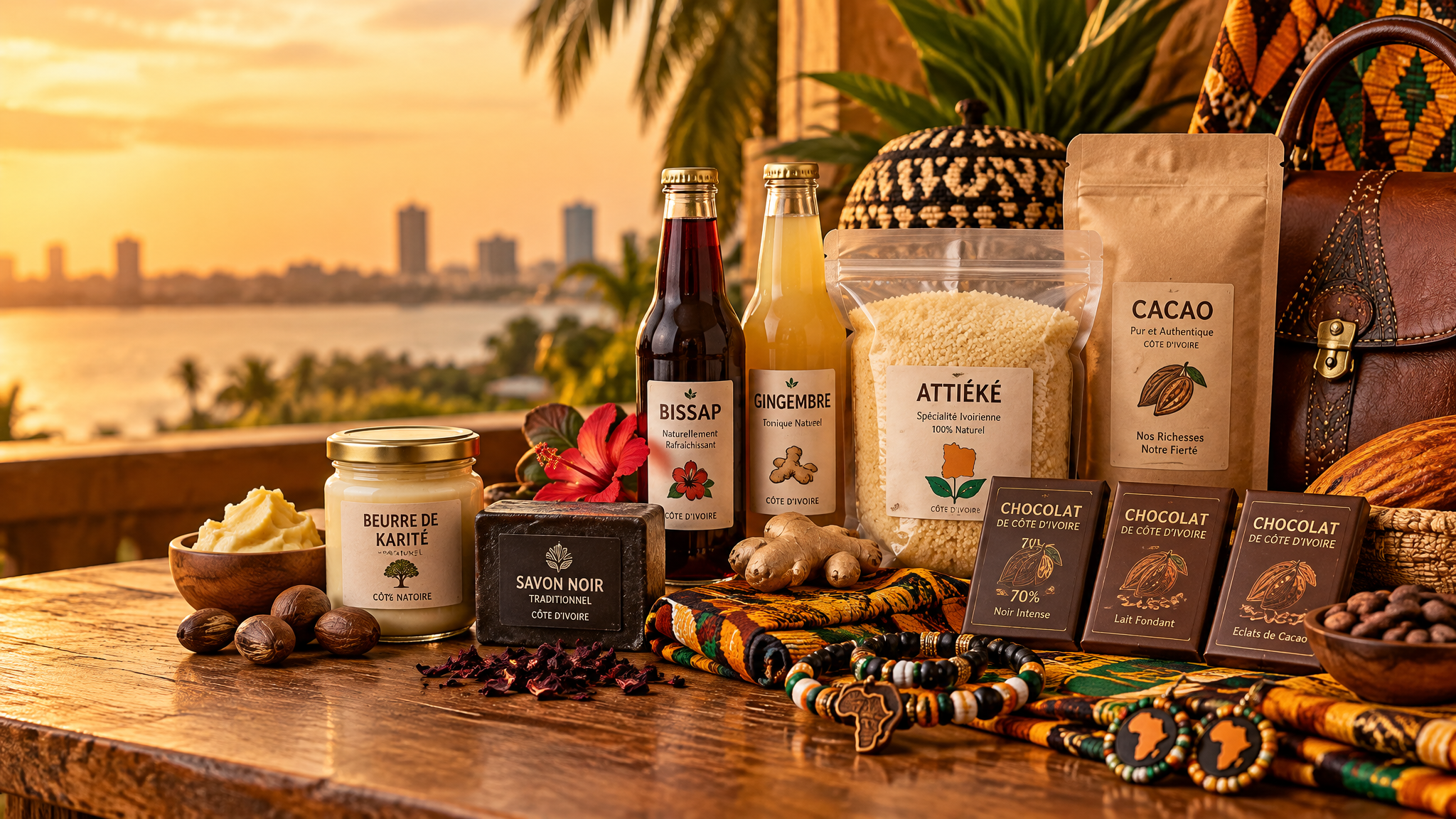 Produits artisanaux ivoiriens présentés avec élégance