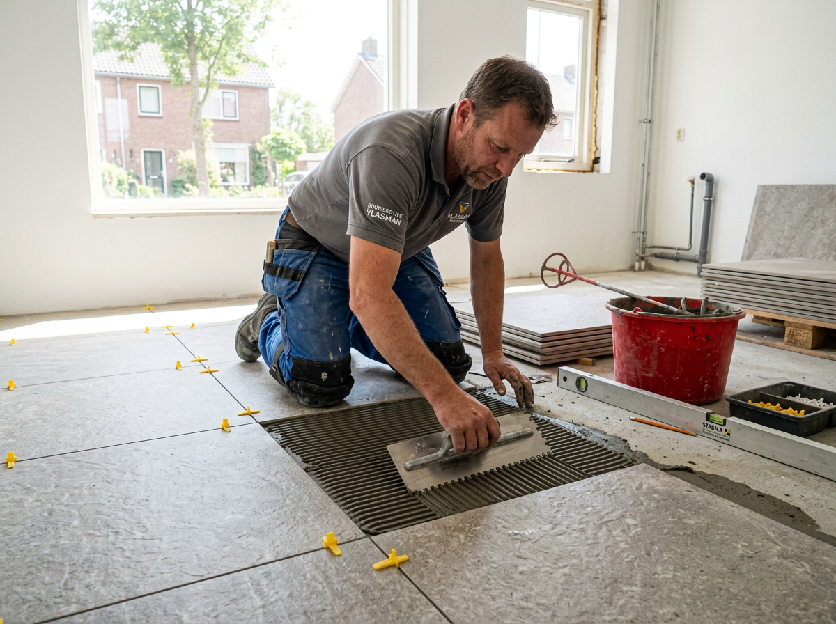Tegelzetter aan het werk