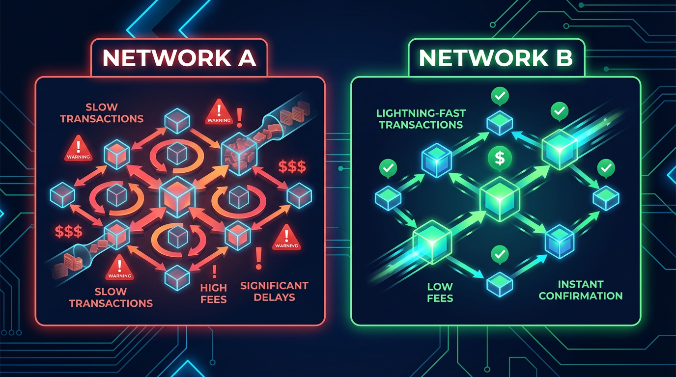 Solana vs Ethereum 2026 transaction fees and speed comparison infographic