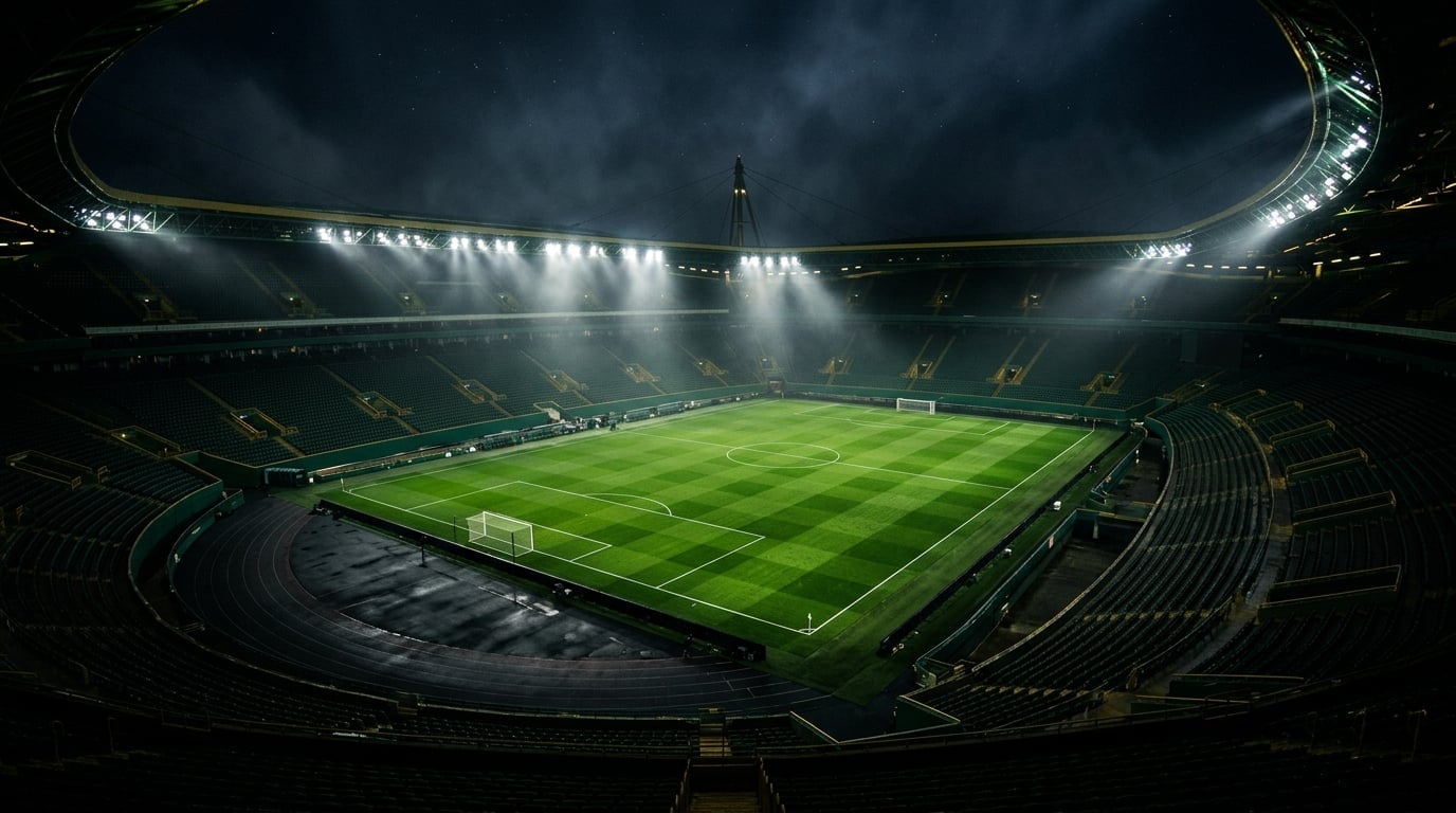 Football stadium with dramatic lighting
