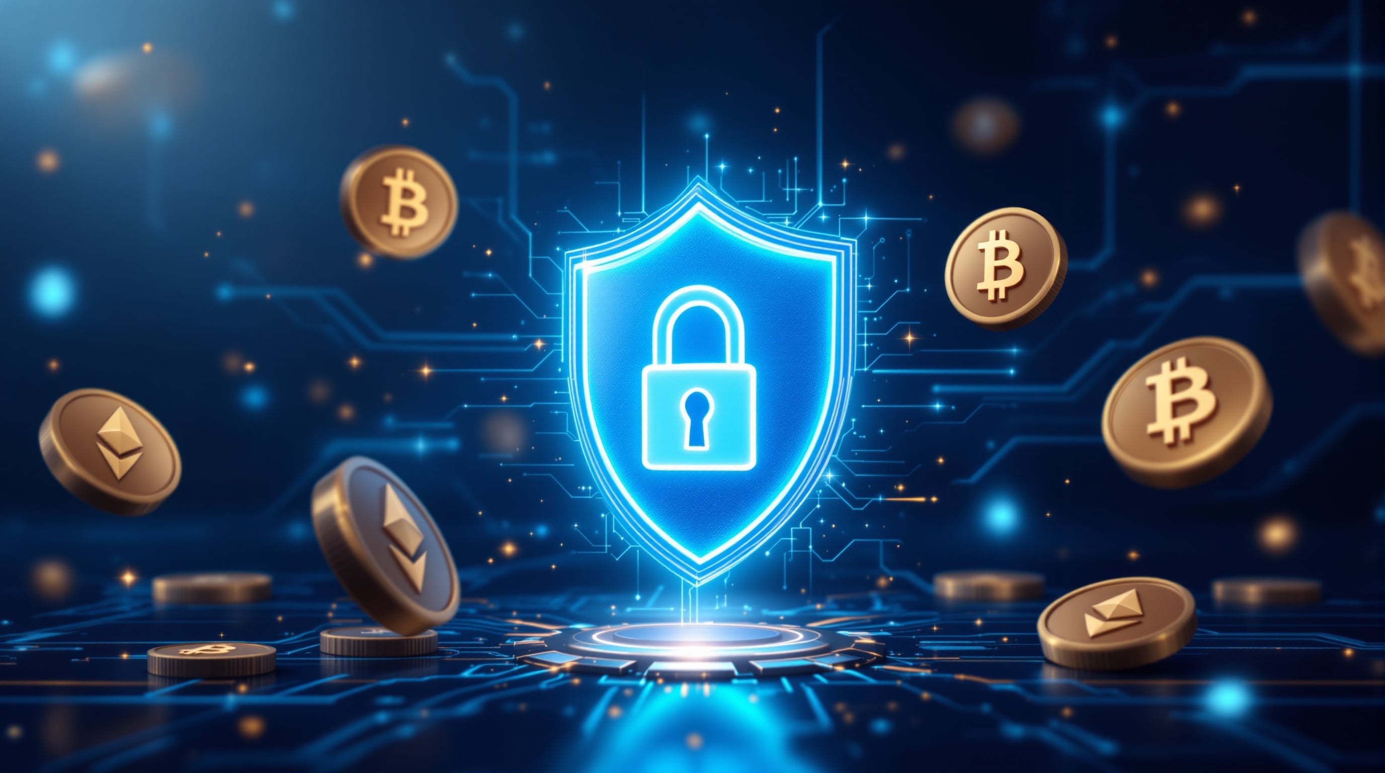 Coinbase Advanced Trade review 2026 — crypto security shield representing OCC bank charter and cold storage protection