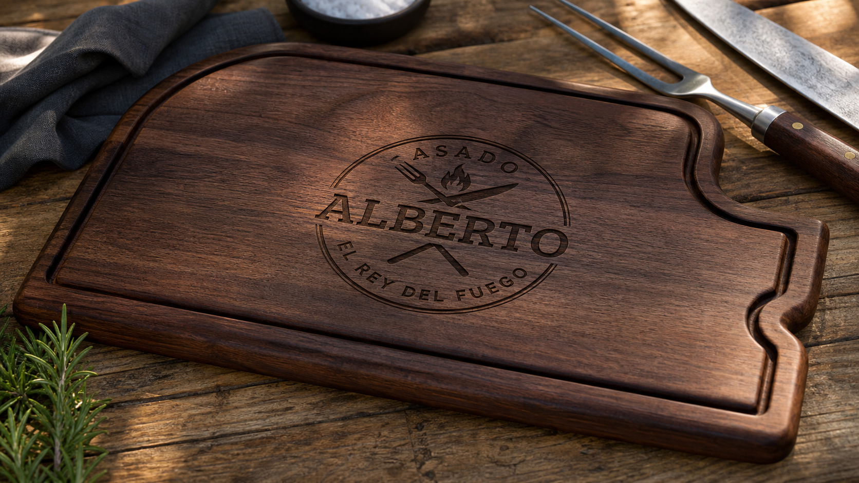 Tabla para asado personalizada en madera noble chilena con grabado láser