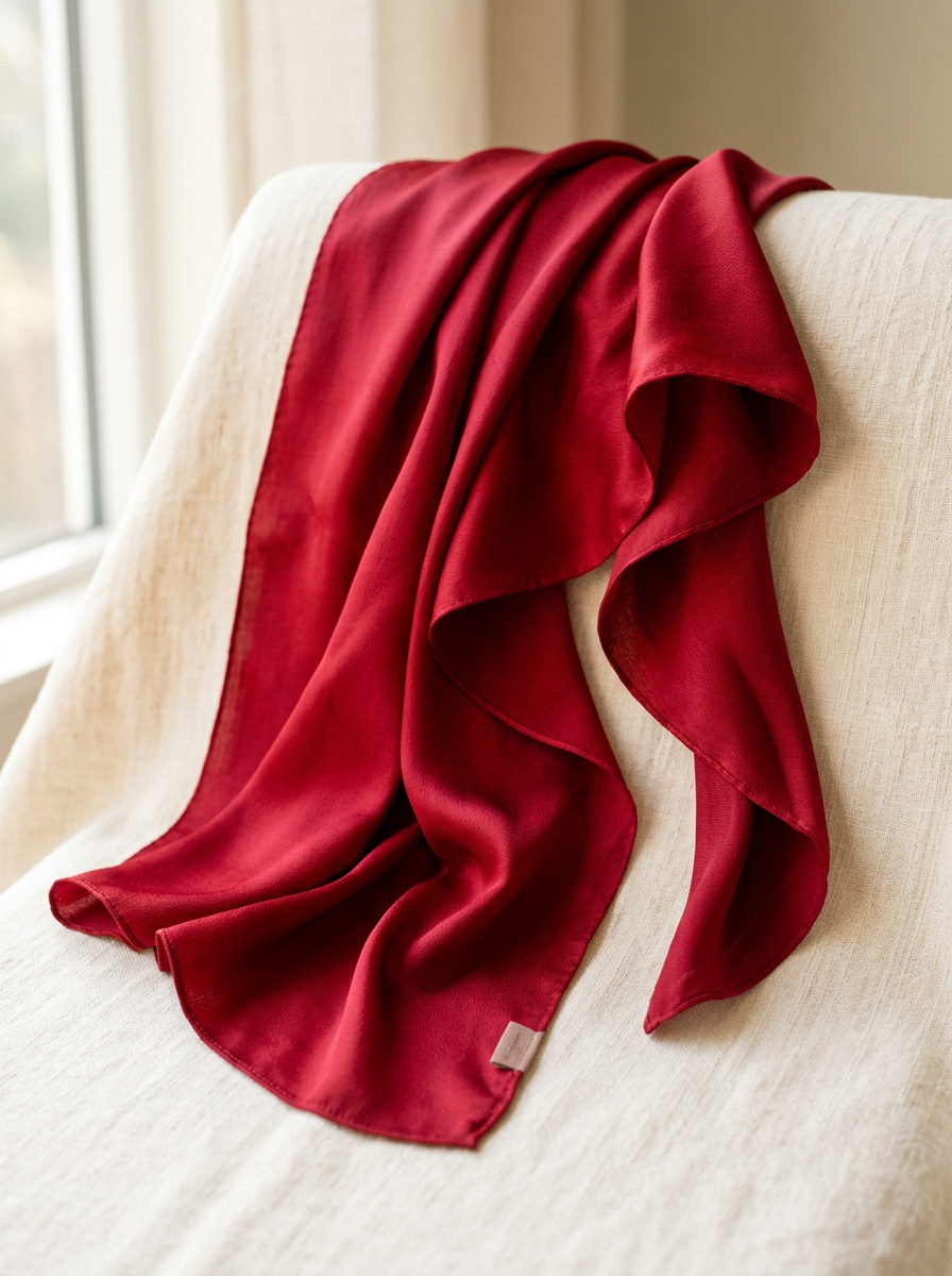 Red Luxurious Vegan Silk Scarf