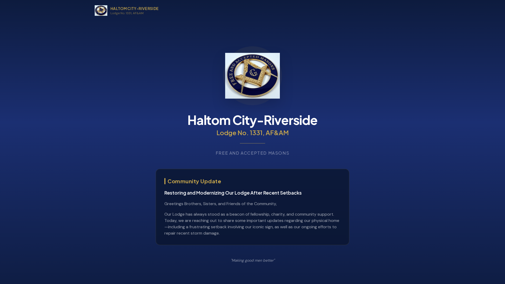 Live demo preview of HC-Riverside Lodge (Redesign) — a fully functional fraternal organization website built by Contractor Website Pros