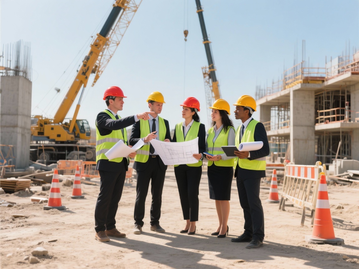 Construction professionals discussing at job site