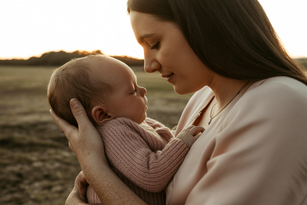 Mother and baby in tender bonding moment