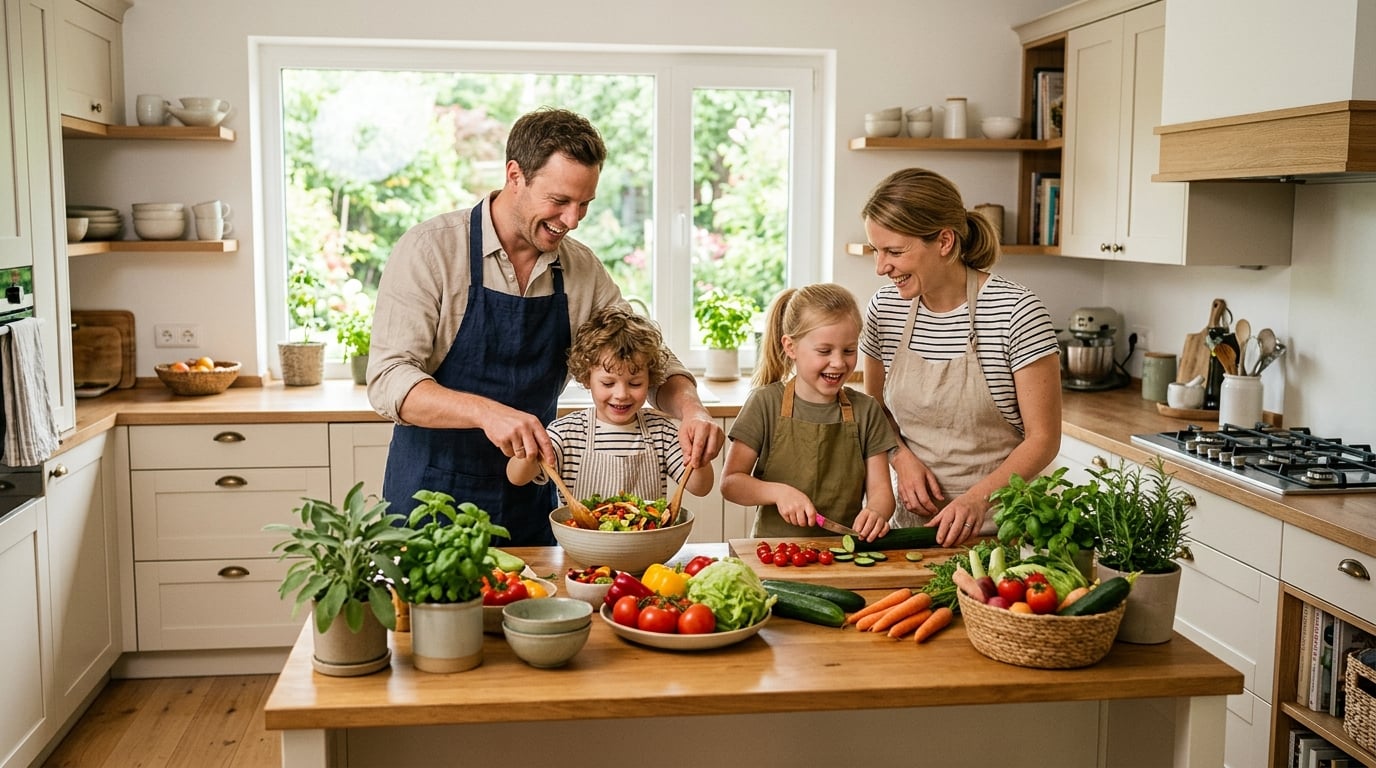 Familie beim gemeinsamen Kochen
