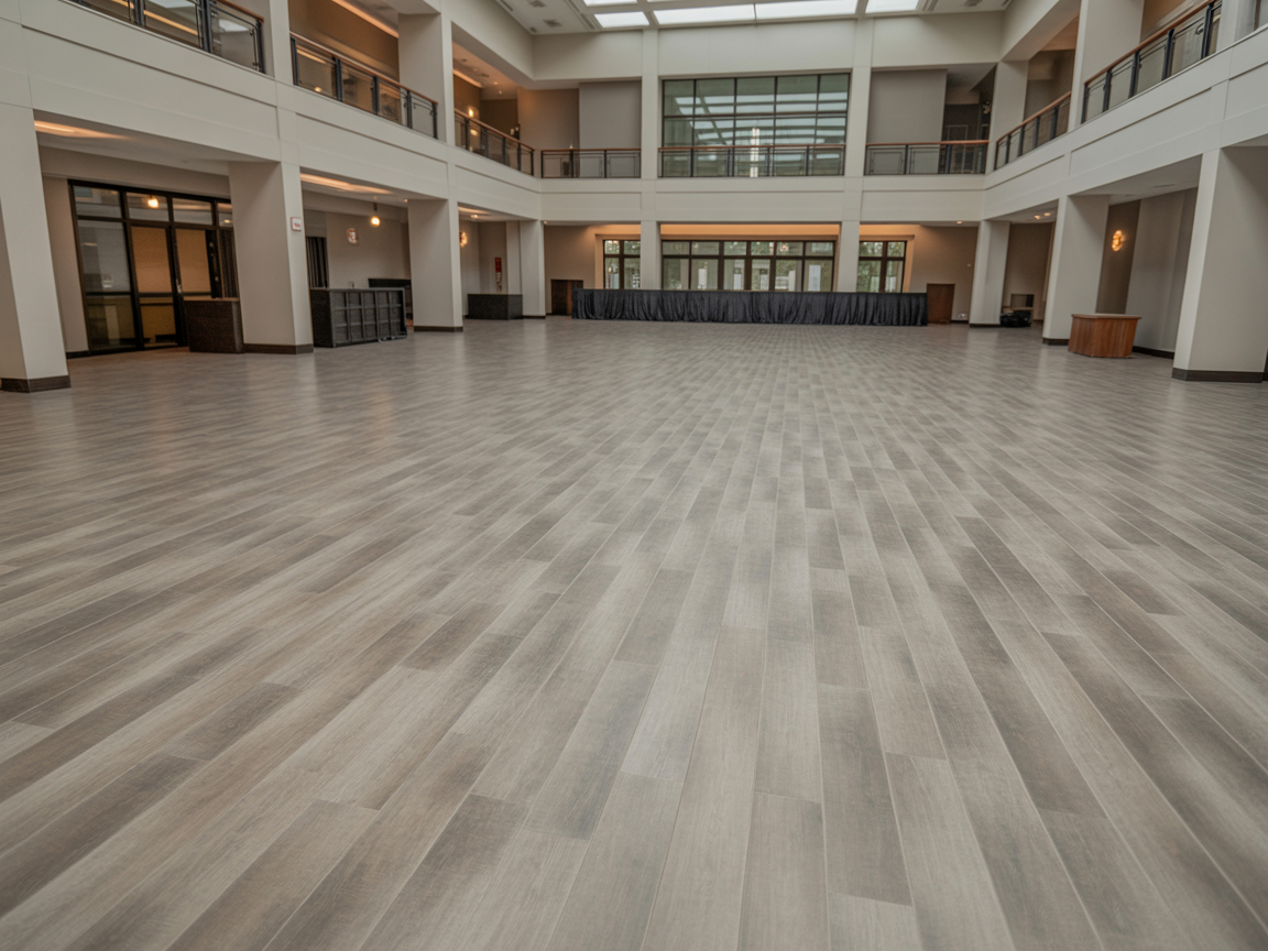 Large commercial event space with professional flooring