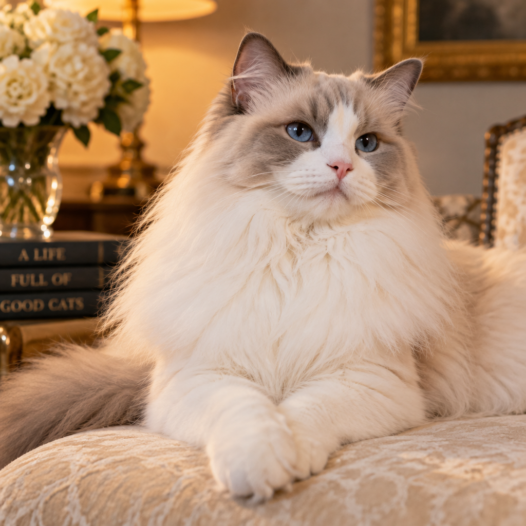 Beautiful groomed cat looking content and regal
