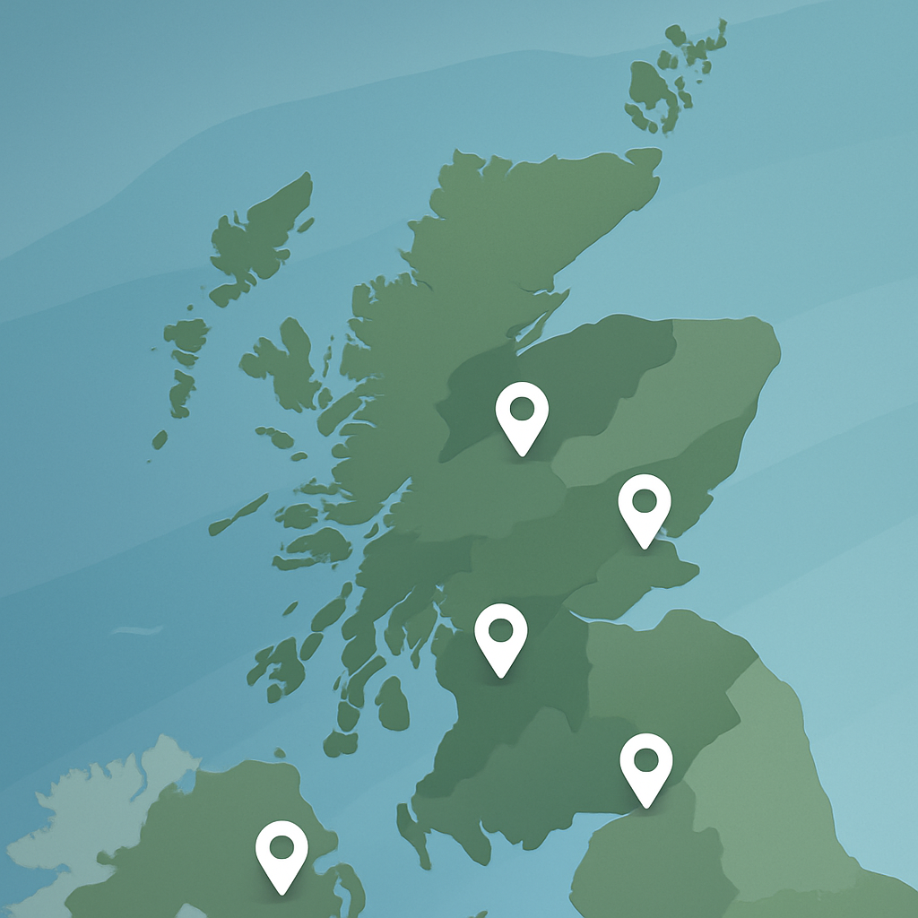 Map of Scotland showing Total Seal Solutions coverage areas