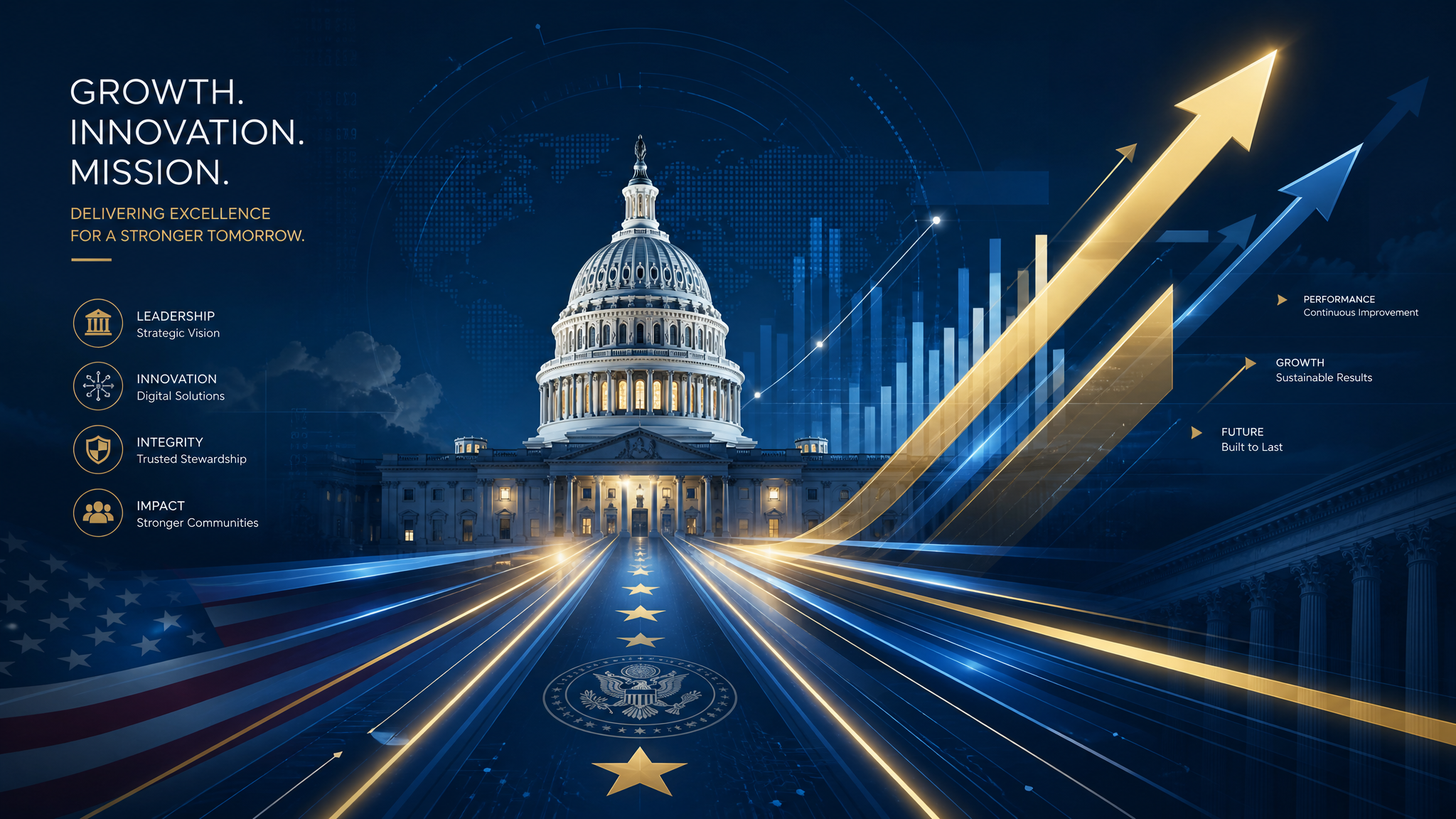Federal growth and upward trajectory concept visualization