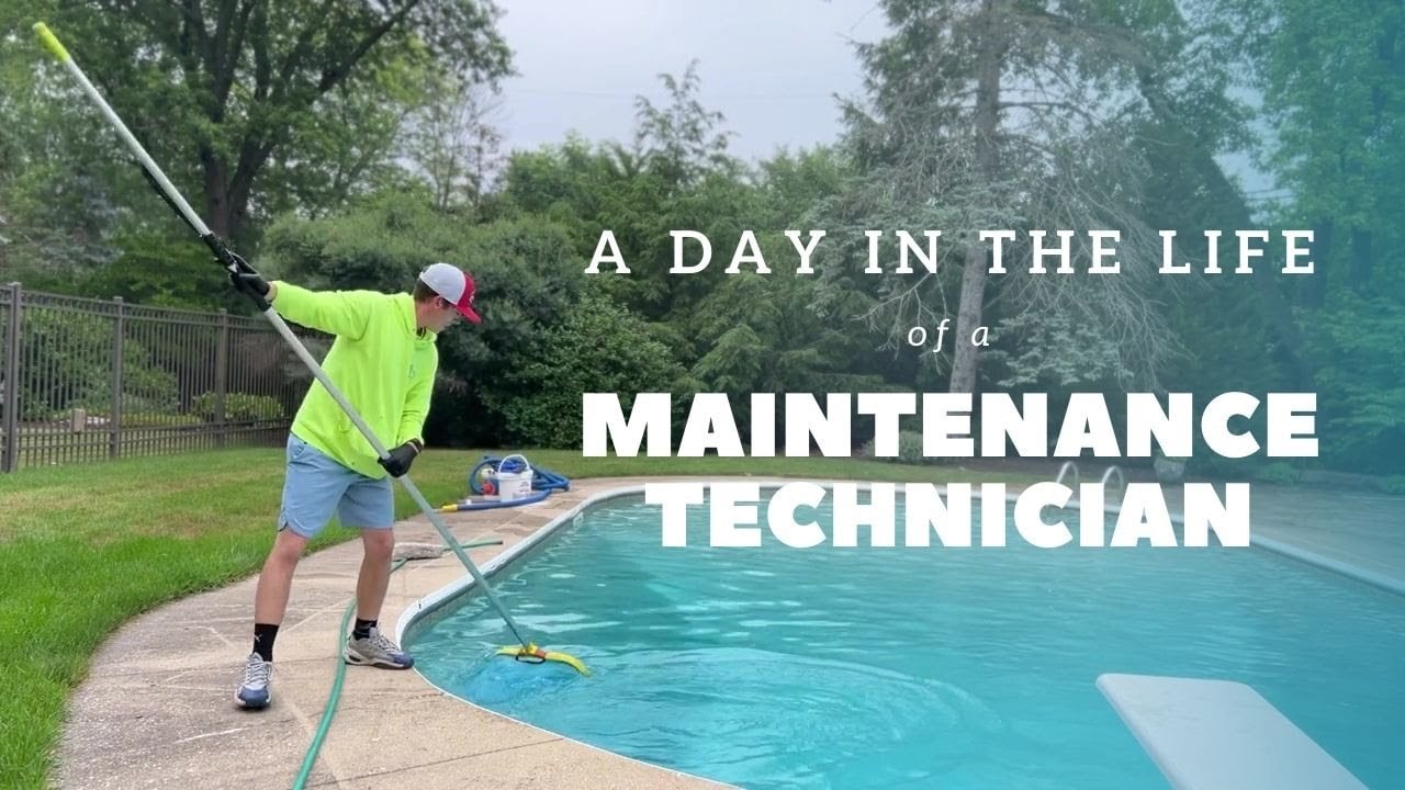 Pool maintenance professional at work