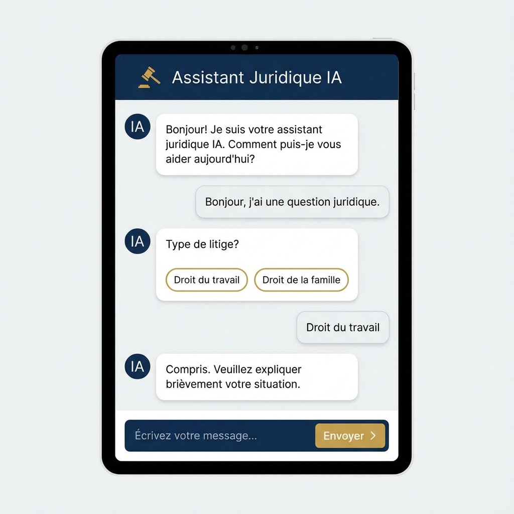 Interface agent IA personnalisé pour cabinet d'avocat - Automatisation droit et préqualification dossiers