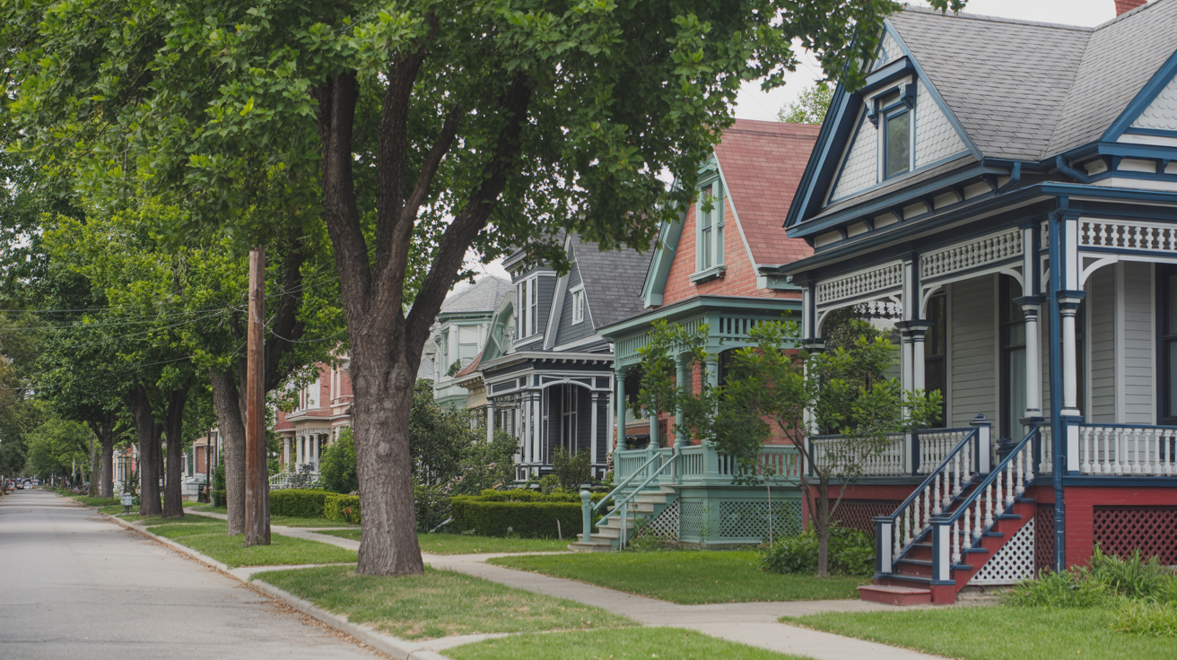 Historic Victorian homes on tree-lined street in Kirkendall Hamilton