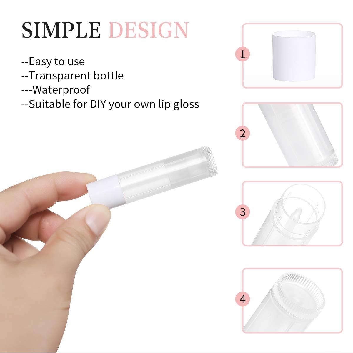 Varaskorð (Lip Balm Tubes) tóm með lokum – 5,5 ml, 100 stk - 2