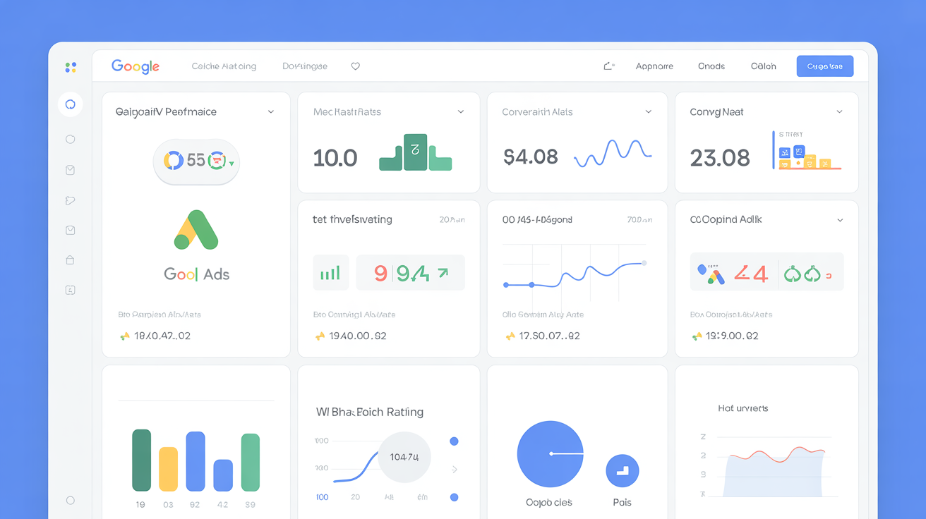 Dashboard de Google Ads y Meta Ads mostrando métricas de rendimiento y ROI de campañas publicitarias