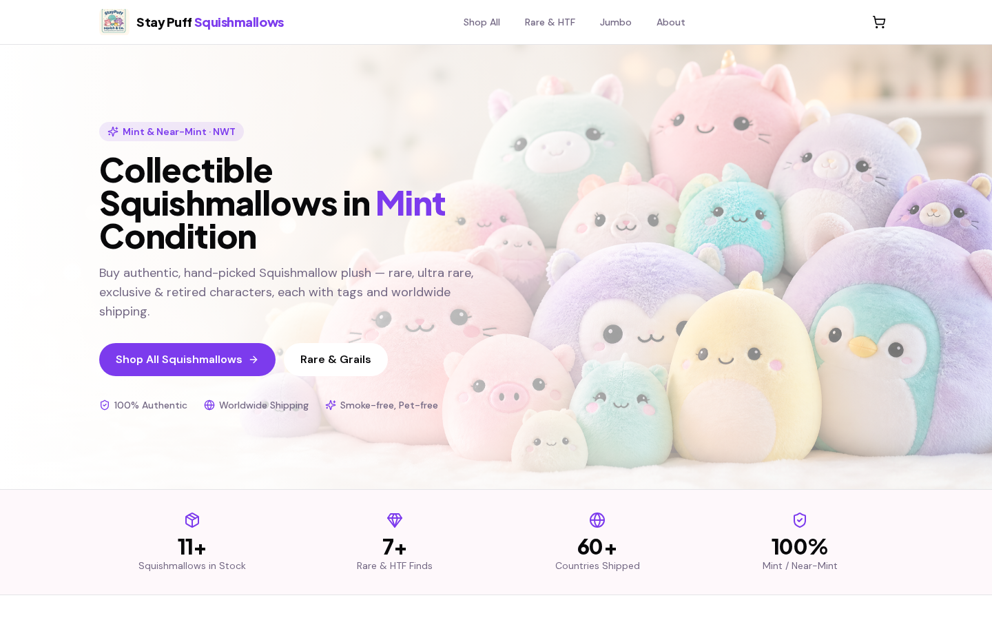 Live demo preview of Stay Puff Squishmallows — a fully functional e-commerce / retail website built by Contractor Website Pros