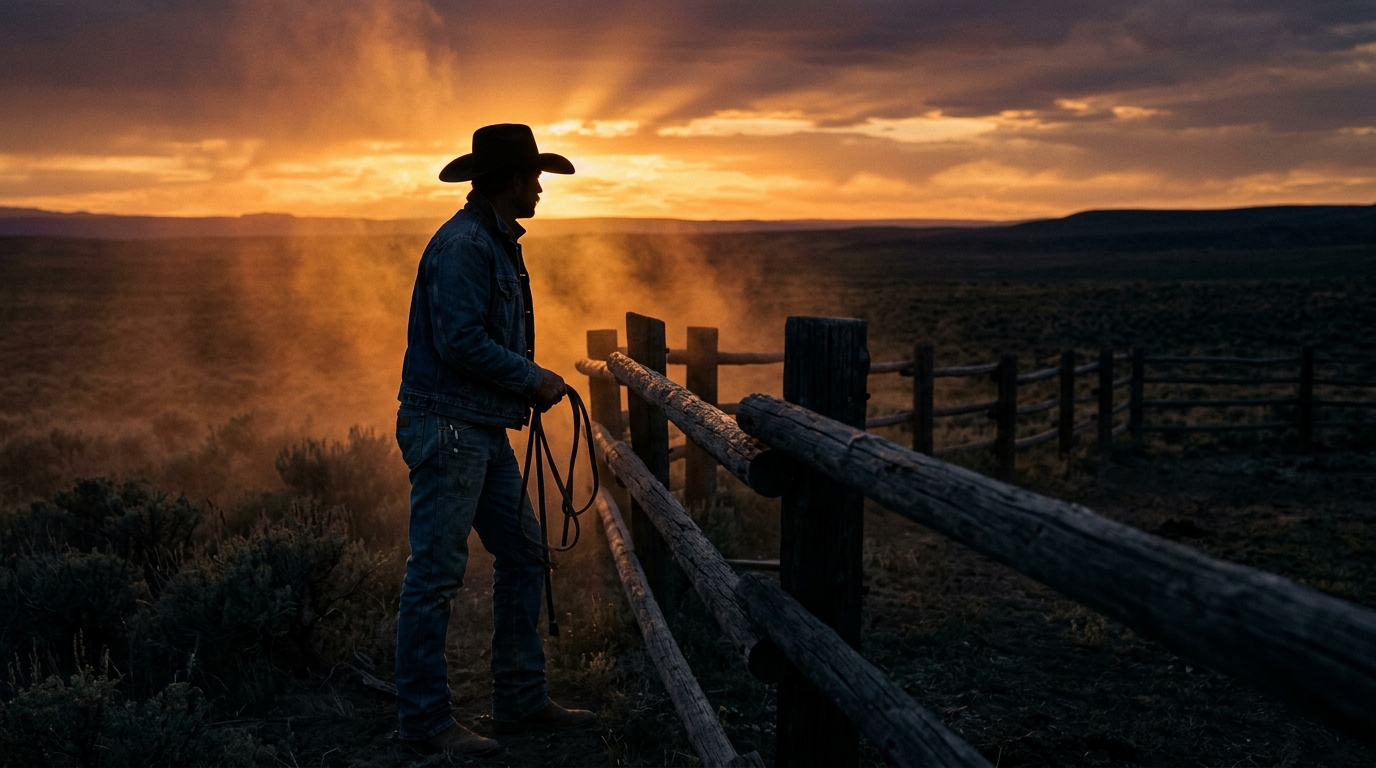 Cowboy at sunset