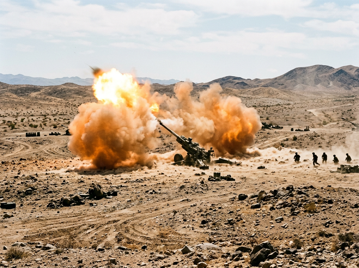 An artillery crew firing a howitzer, the blast and noise exposure behind head and hearing claims