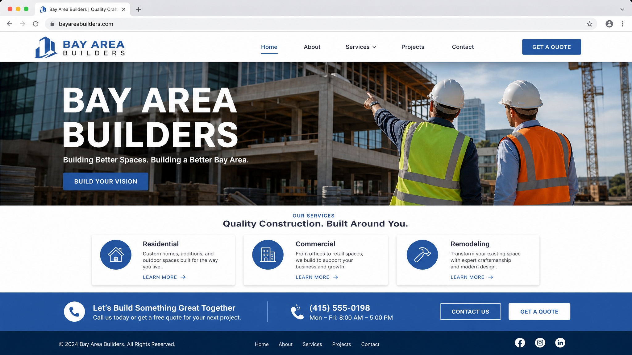 Bay Area Builders - example website design