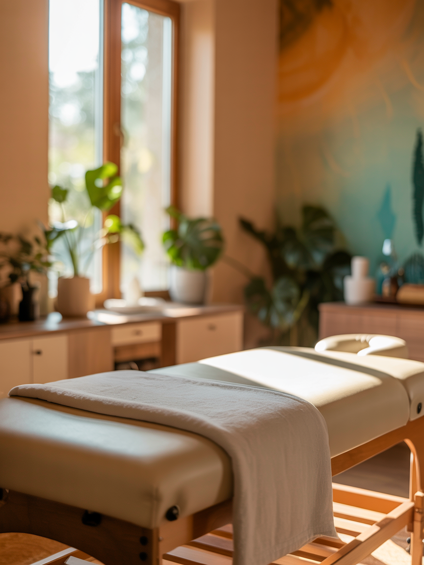 Warm, inviting therapy room at Fiona Wallis Therapies in Colchester