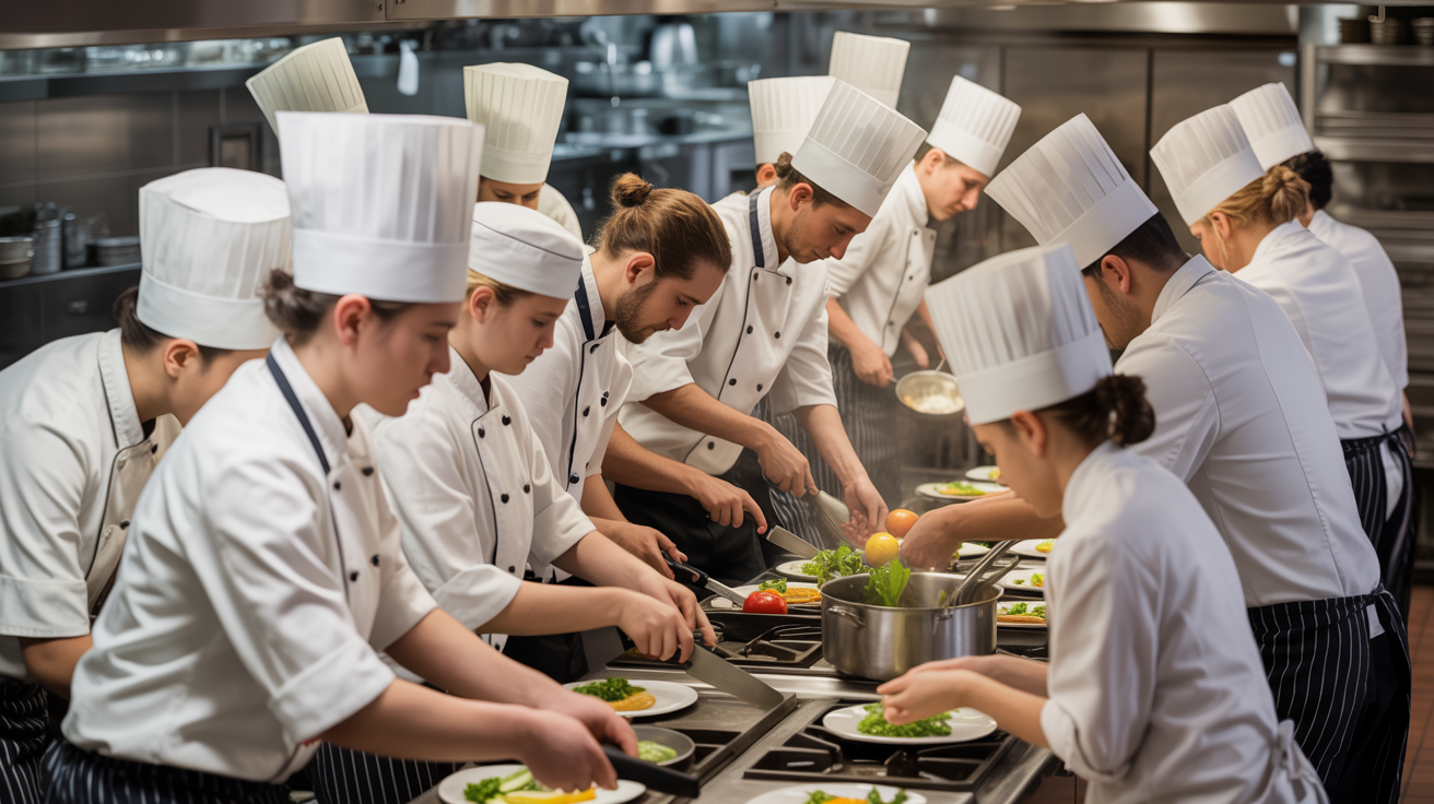 Professional kitchen team working together