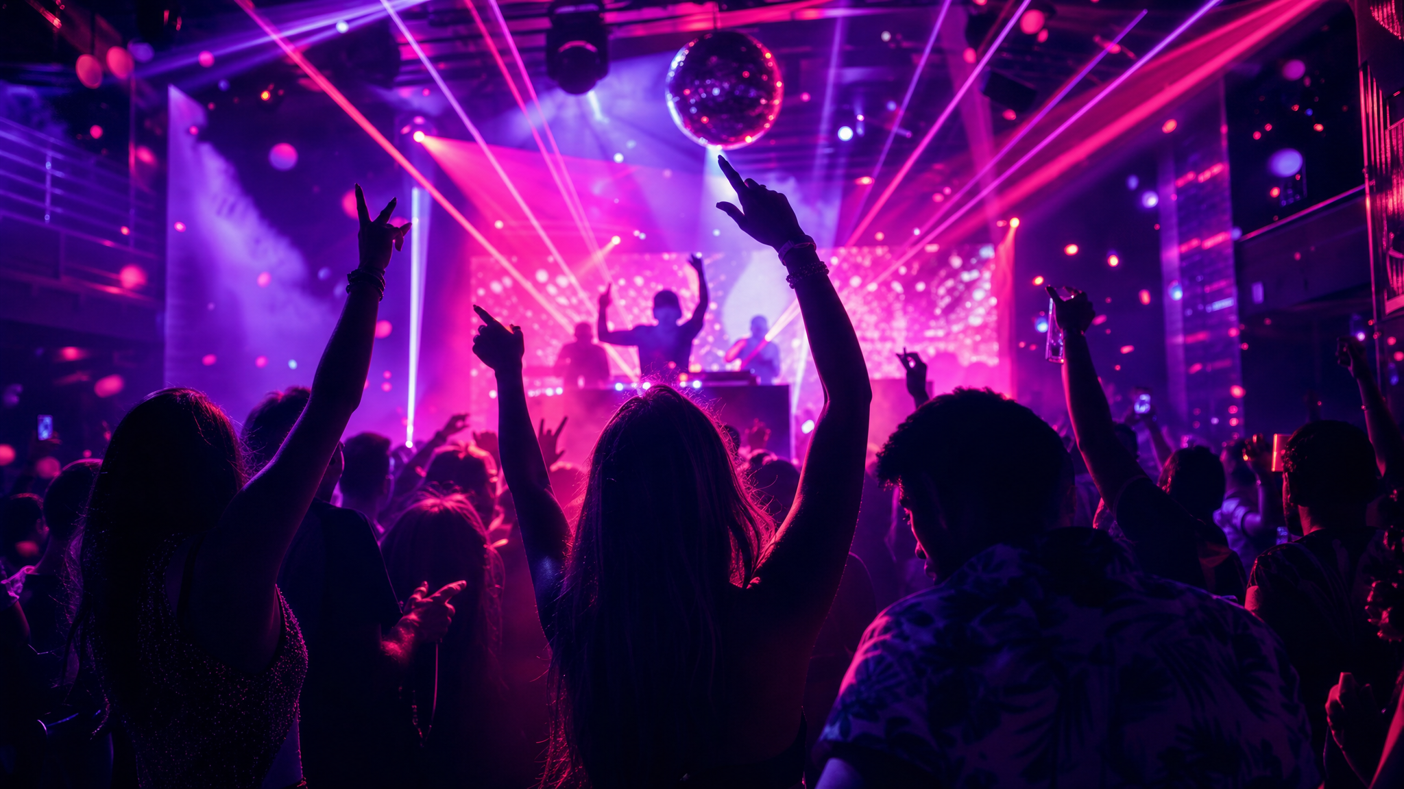 Epic party scene with neon lights