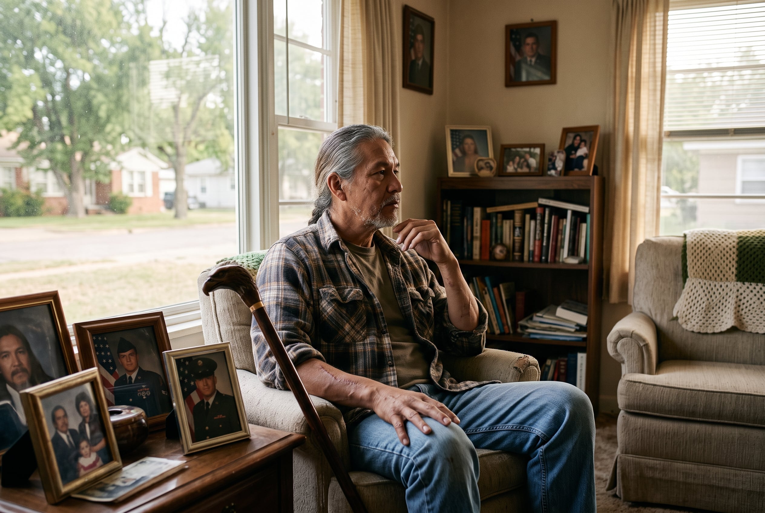 A veteran at home coping with a disability that keeps them from working