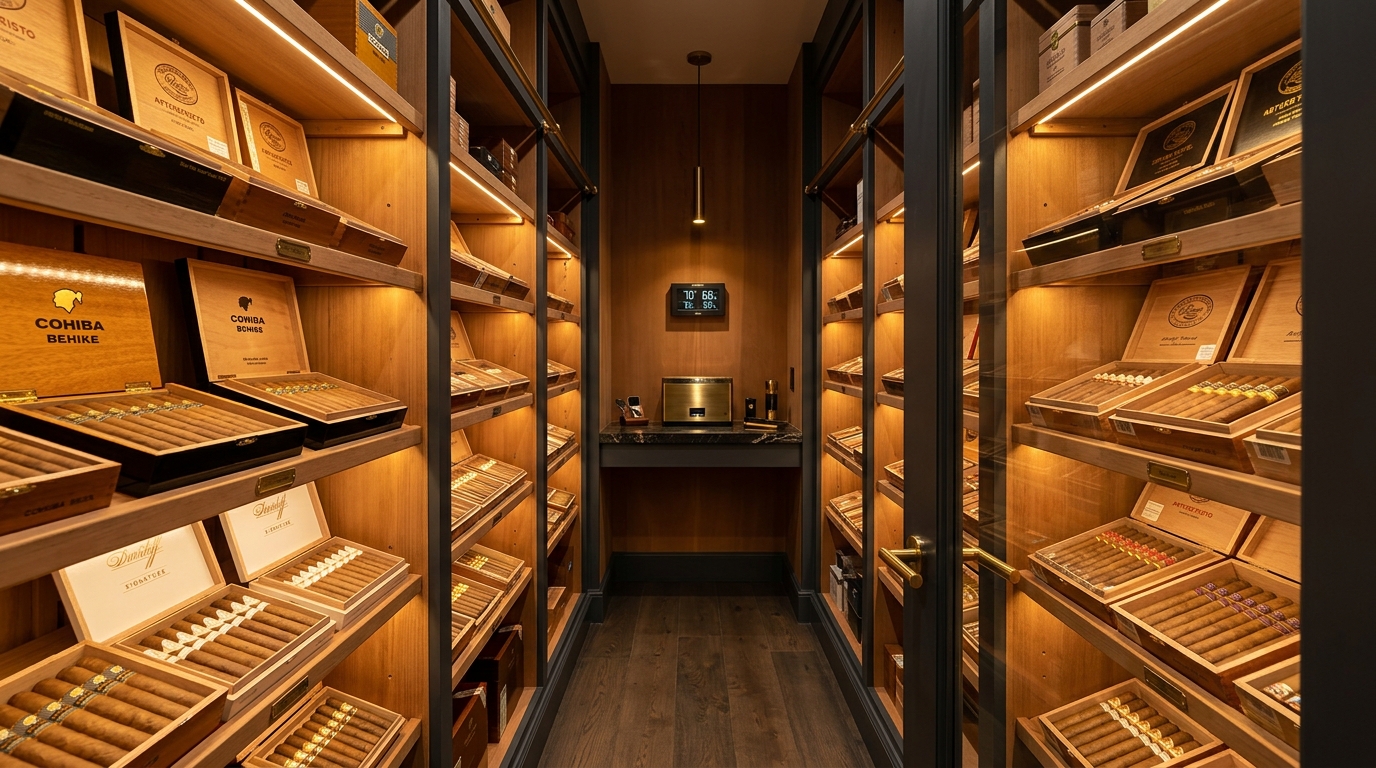 Walk-in humidor stocked with premium cigars at Hutch Humidor Hutchinson KS