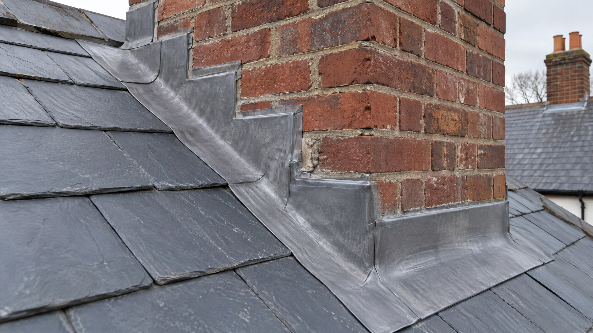 New lead flashing on slate roof