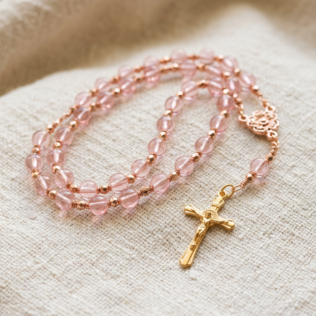 Terço Rosa e Dourado
