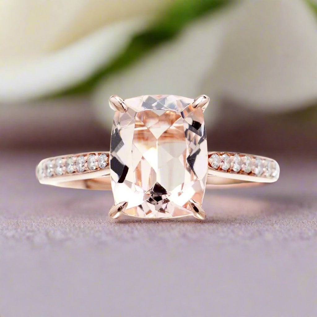 Morganite ring showcasing the stone's distinctive color and setting