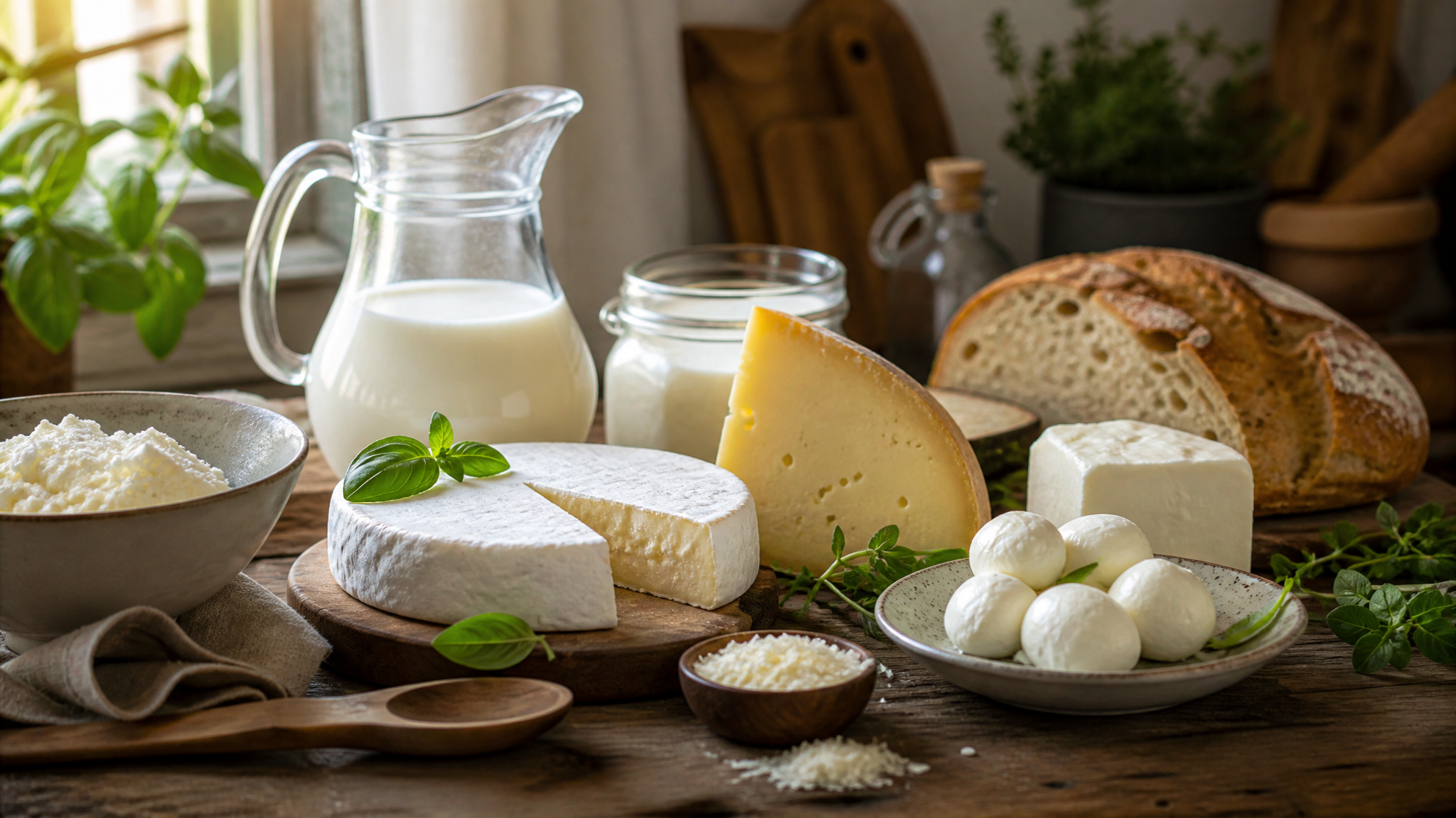 Ingredientes de cocina con queso y lácteos frescos