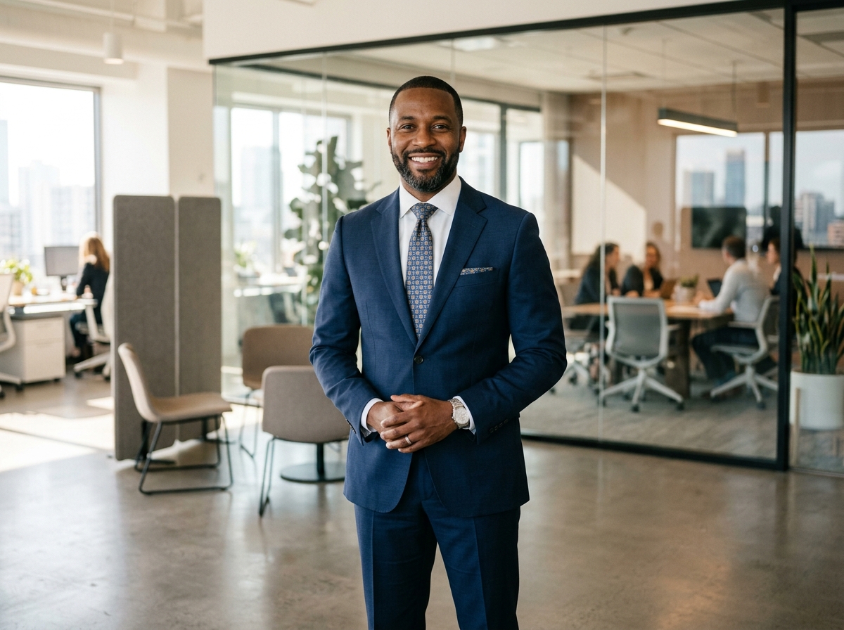 Professional in business attire representing career success