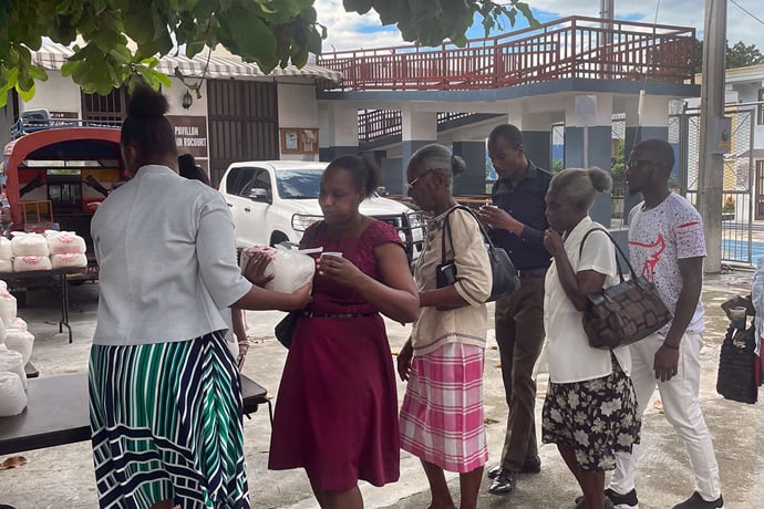 Community gathering at a church in Haiti