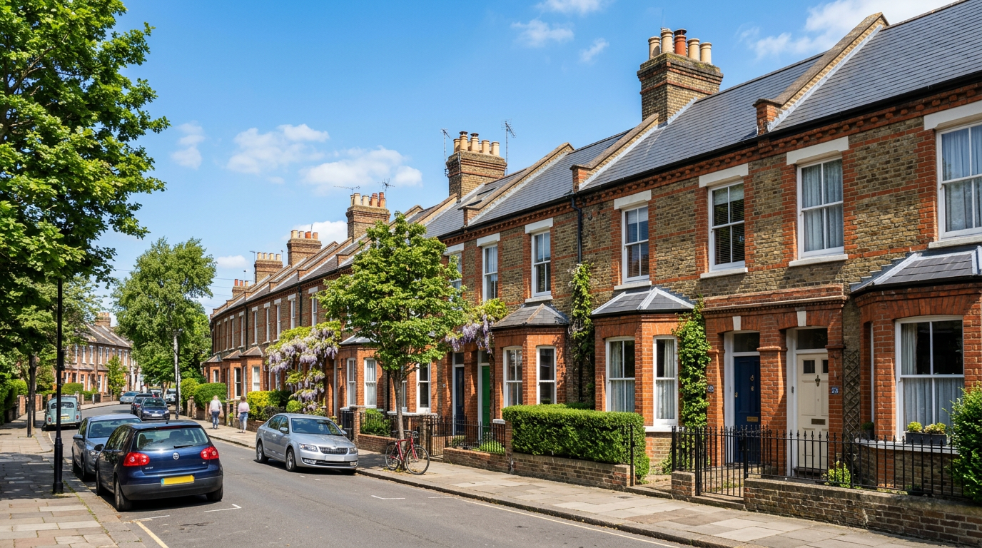 UK terraced houses with well-maintained rooftops