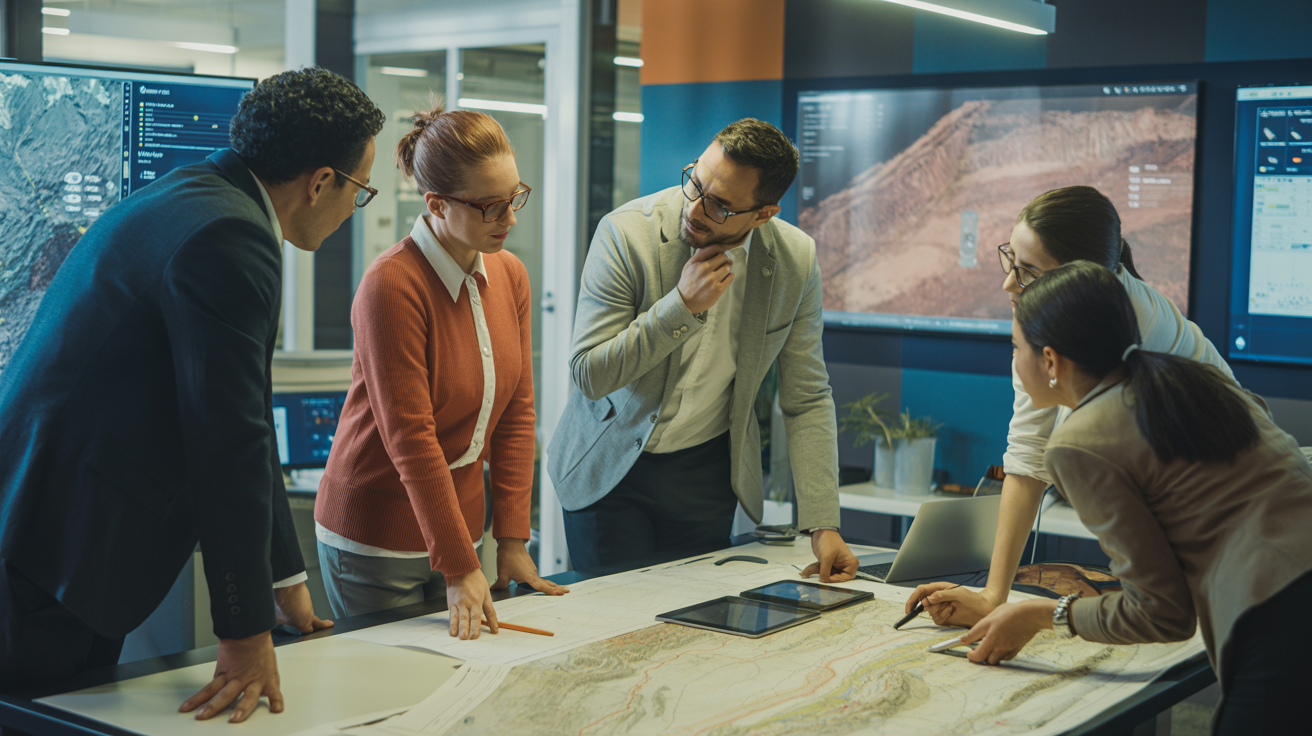 Équipe de professionnels miniers collaborant