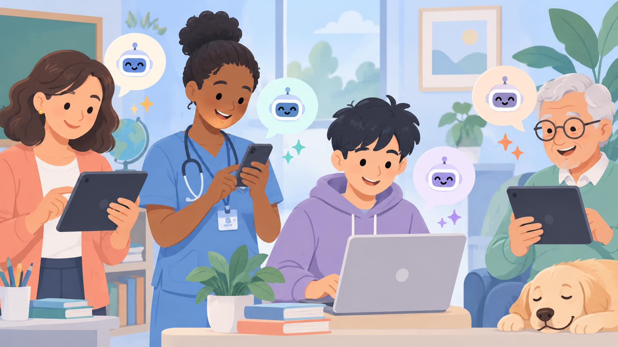 People from all walks of life using a chat assistant