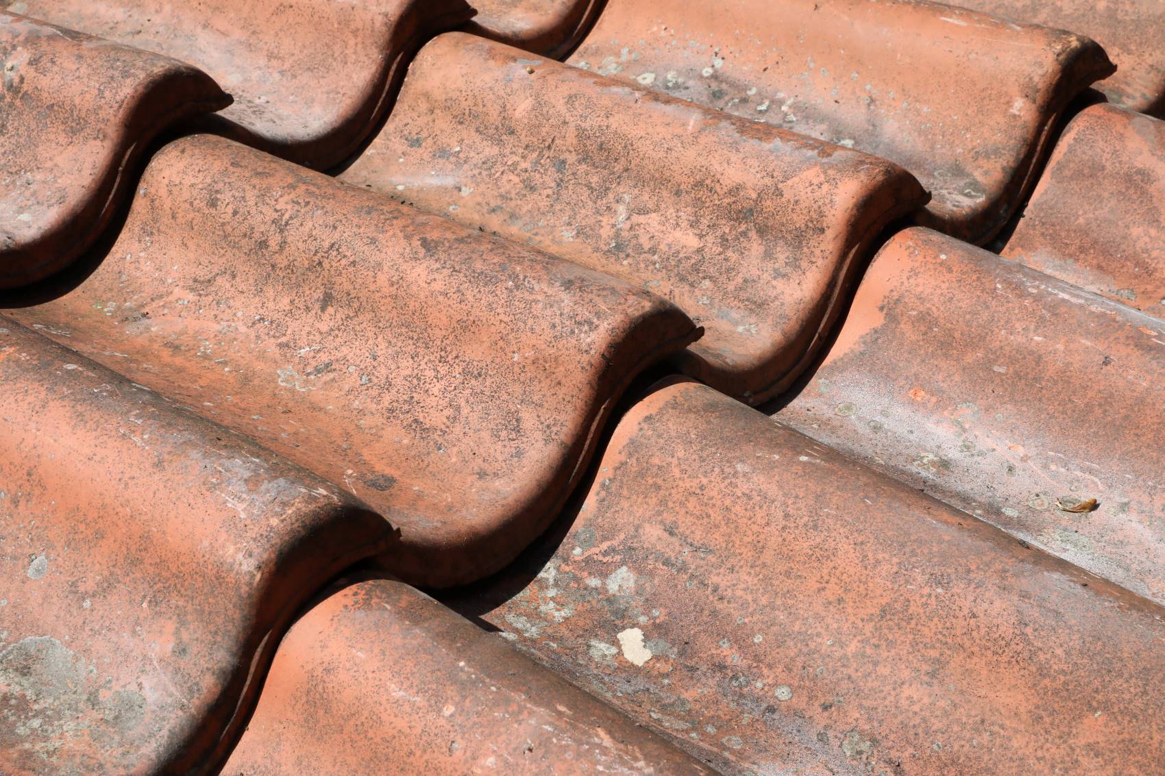 Close-up of interlocking concrete roof tiles
