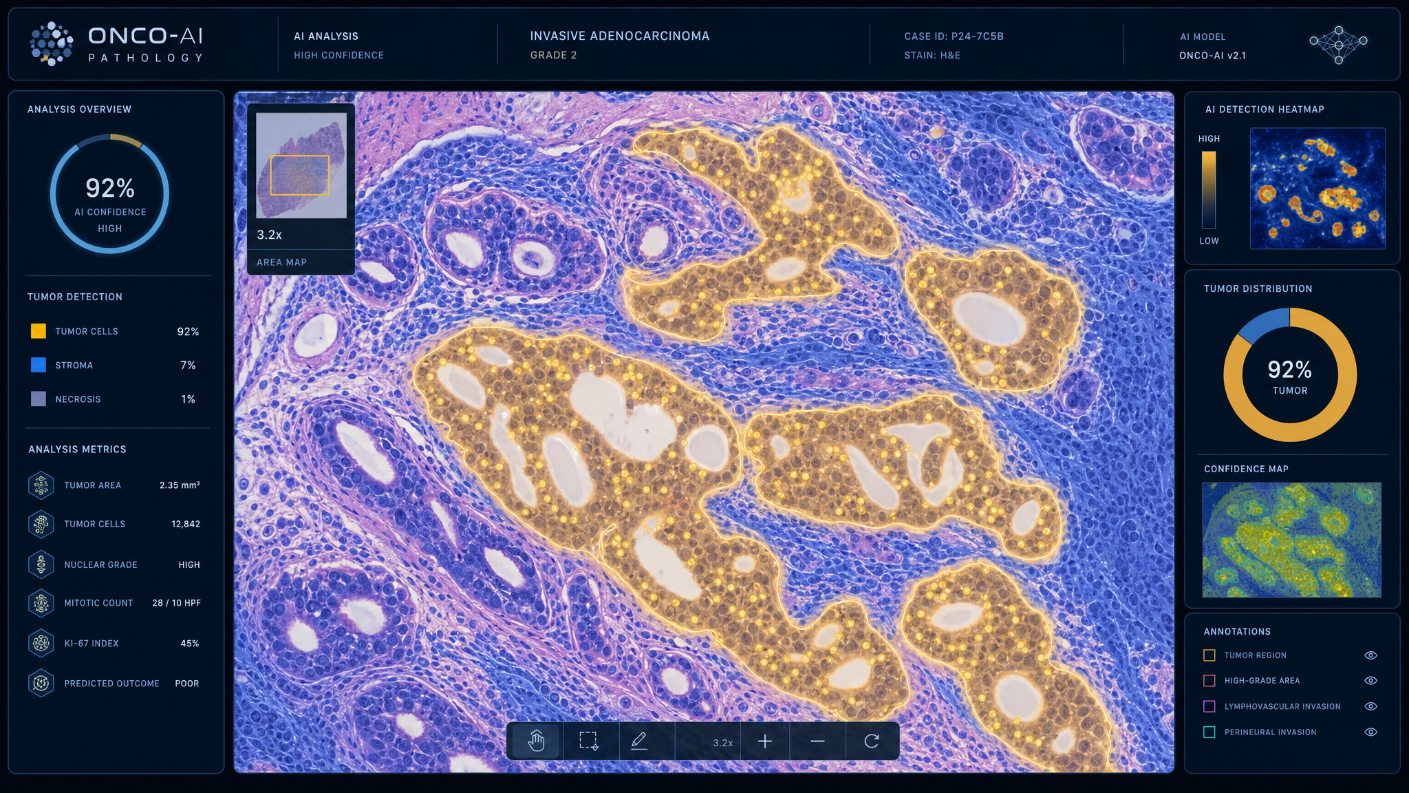 Digital pathology AI analysis with heatmap overlay