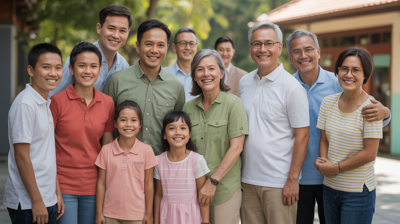 Diverse community of families gathering together in Singapore