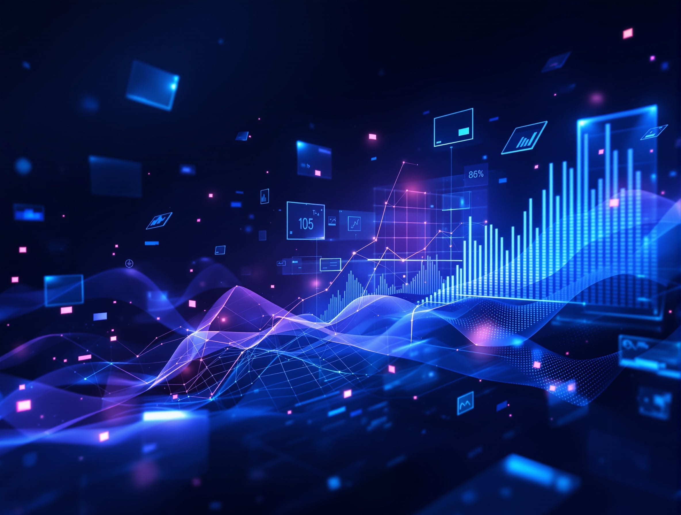 Dashboards & Apps — abstract blue-purple tech visualization