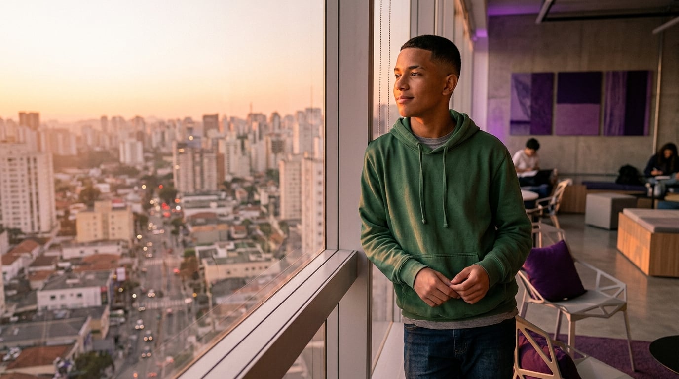 Adolescente olhando para o futuro com esperança