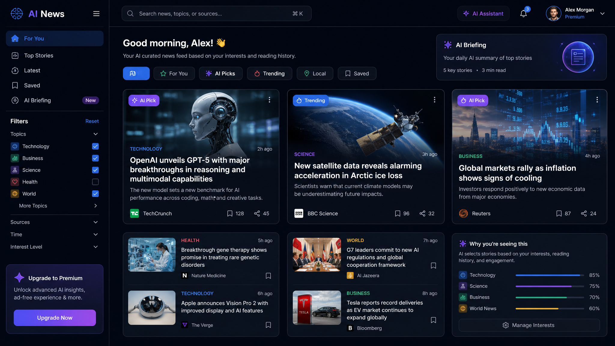 News Personaliser.AI interface concept